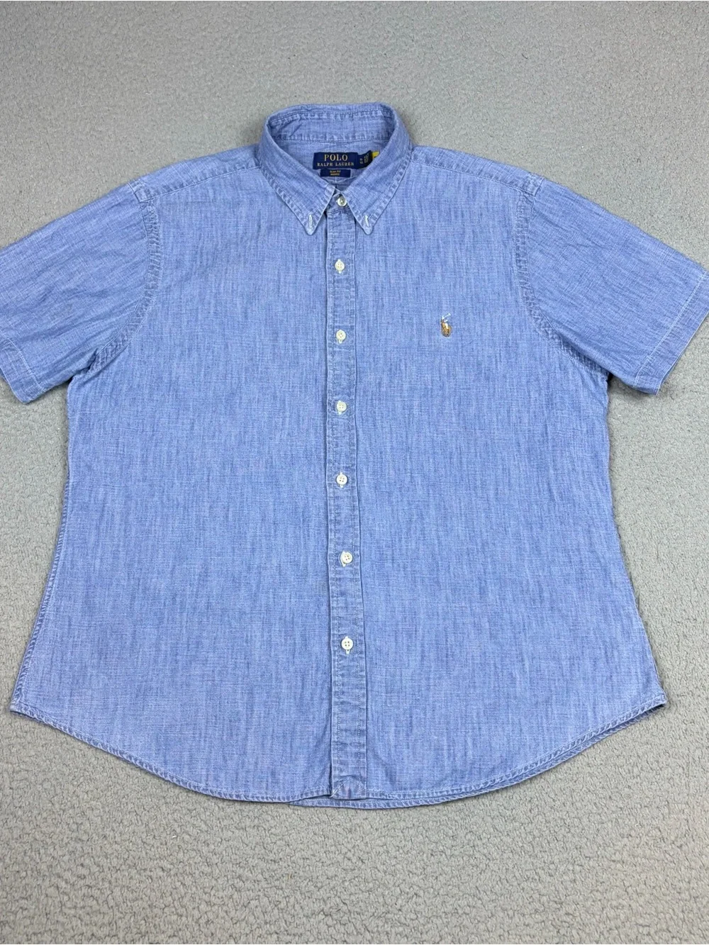 Polo Ralph Lauren Shirt Men’s XL Slim Fit Blue Chambray Short Sleeve Button-Down